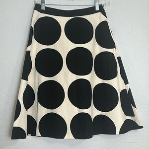Boden A Line Women’s Skirt Cream Black Polka Dot Size 2R Cotton Office Business